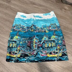 Talbots Womens Skirt Size 4 Venice Italy Print Cotton Blend‎ Colorful cruise art